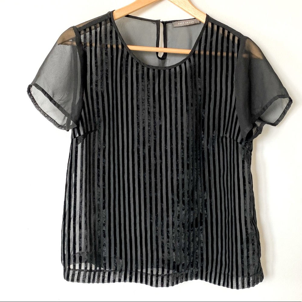 Suzy Shier Small Sheer/ Velvet Striped Blouse